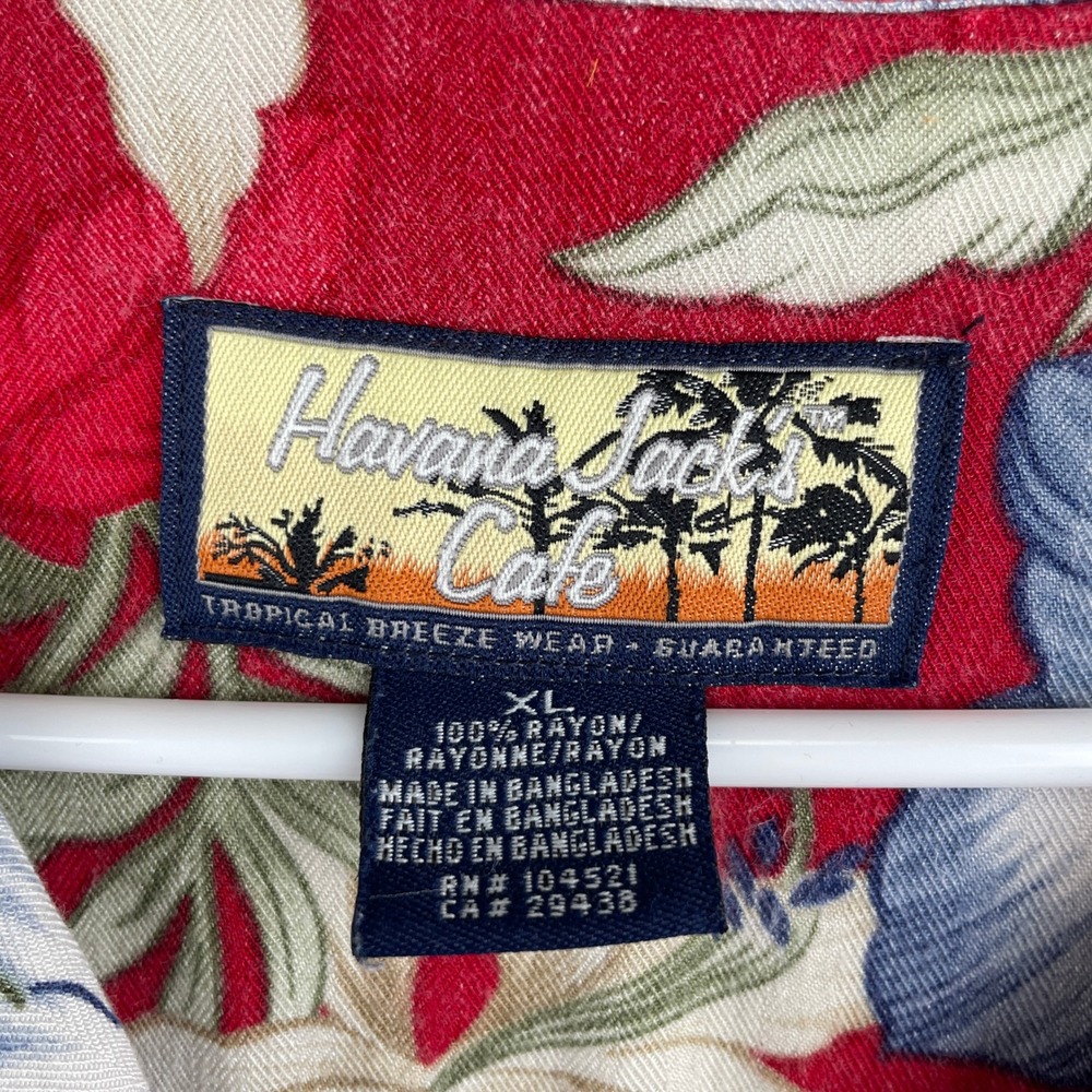 Vtg Havana Jacks Cafe XL Red Floral Hibiscus Rayon Hawaiian Camp Shirt Tropical - Picture 5 of 9